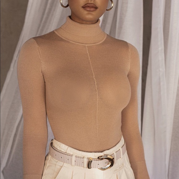 JLUXLABEL DEEP TAUPE INESSA SHEER HIGH NECK BODYSUIT Size Small - Picture 2 of 8